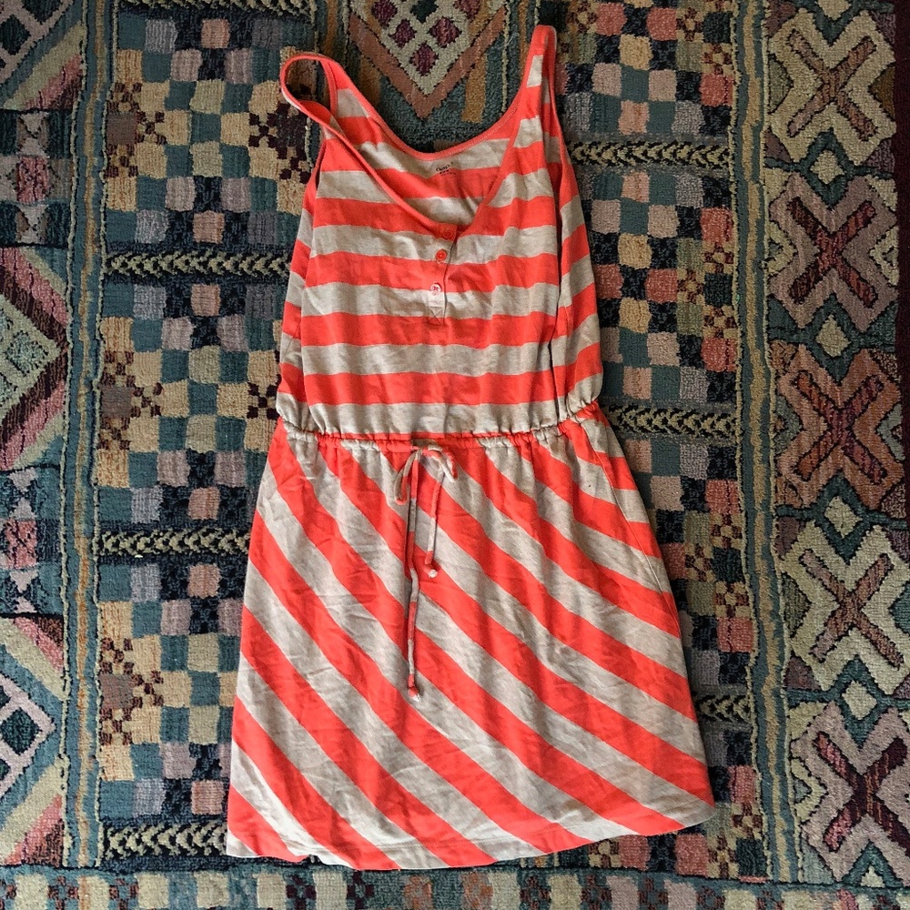 Beige and Coral Striped Casual Dress